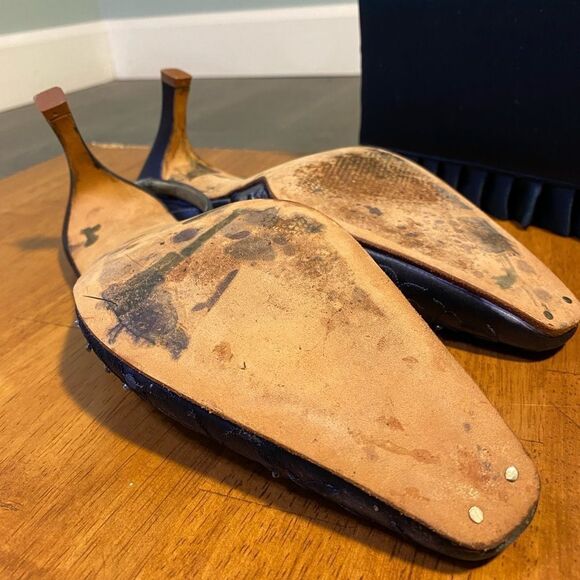 Grace Navy Sequined Slingback Shoes Size 8B - Picture 5 of 7